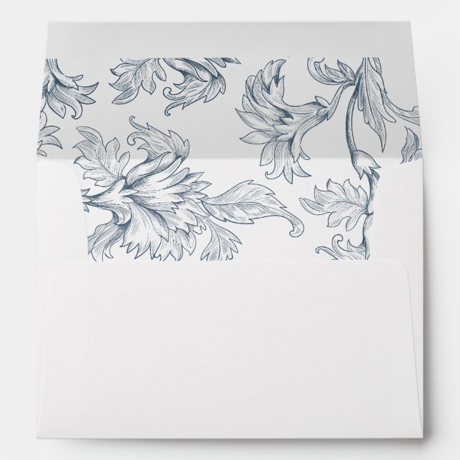 Vintage Blue White Botanical Wedding Envelope (Back (Bottom))