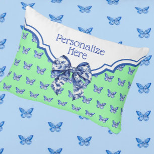 Vintage Blue White Butterfly Bow Personalised Decorative Cushion