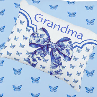 Vintage Blue White Butterfly Bow Personalised Decorative Cushion