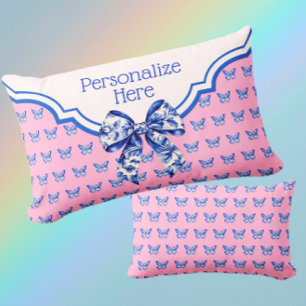 Vintage Blue White Butterfly Bow Personalised Lumb Lumbar Cushion