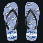 Vintage Blue White Chinoiserie Crane Wedding Groom Jandals<br><div class="desc">The design features vintage chinoiserie pattern of flying cranes in blue and white colour and a classic wedding words typography. It's great for the groom, adding a stylish dose of glam to your chinoiserie chic wedding day, bachelorette party, or other celebration. ♥Customise it with your text by using the template fields. ♥ If...</div>
