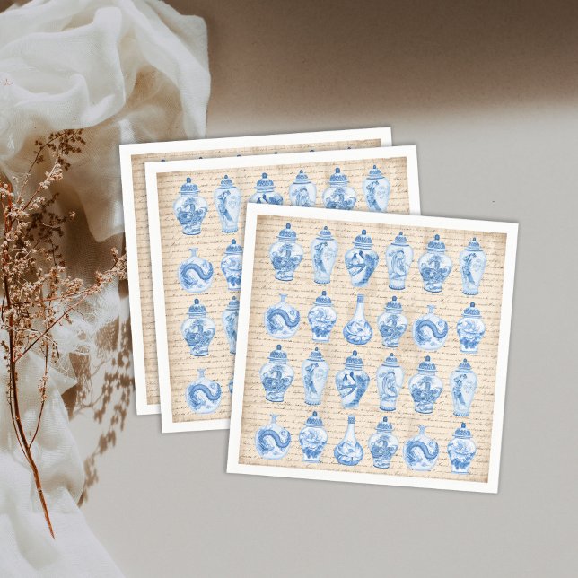Vintage Blue White Chinoiserie Temple Ginger Jars Napkin (Creator Uploaded)