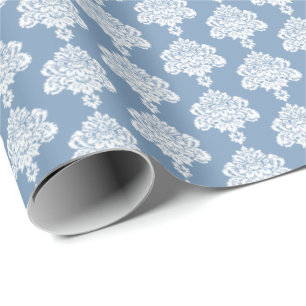 Vintage Blue   White Damask Wrapping Paper