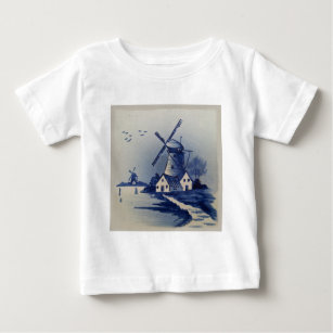 Vintage Blue White Delft Windmill Baby T-Shirt