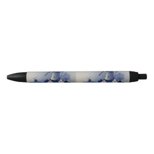 Vintage Blue White Delft Windmill Black Ink Pen