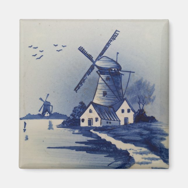 Vintage Blue White Delft Windmill Magnet (Front)