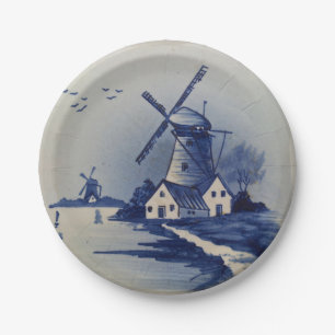 Vintage Blue White Delft Windmill Paper Plate