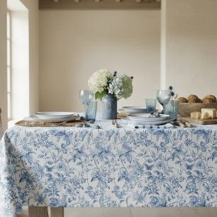Vintage Blue White Floral Toile Elegant Tablecloth