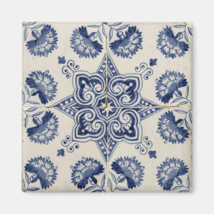 Vintage Blue White Geometric Flower Pattern Magnet