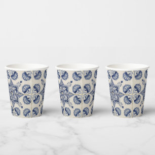  Vintage Blue White Geometric Flower Pattern  Paper Cups