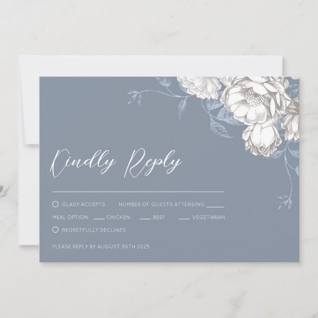 Vintage Blue White & Gray Floral Drawing (Front)