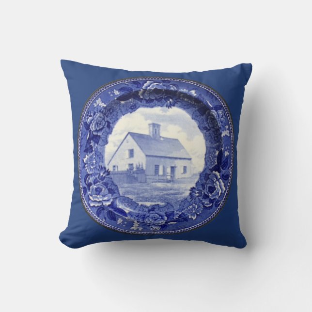 Vintage Blue & White Nantucket Oldest Plate Pillow (Front)