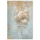 Vintage blue white Roses gold foil Decoupage