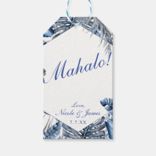 Vintage Blue & White Tropical Palm Leaves Wedding Gift Tags