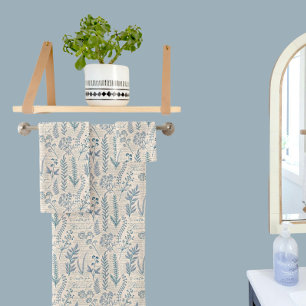 Vintage Blue Wildflower French Toile Pattern Bath Towel Set