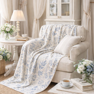 Vintage Blue Wildflower French Toile Pattern Fleece Blanket