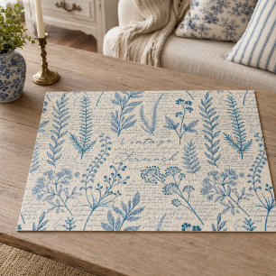 Vintage Blue Wildflower French Toile Pattern Jigsaw Puzzle