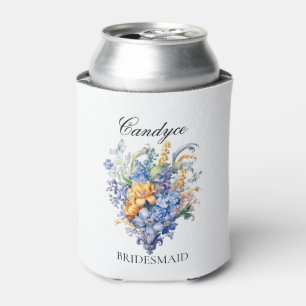 Vintage Blue Wildflowers Bridesmaid Proposal Gift Can Cooler