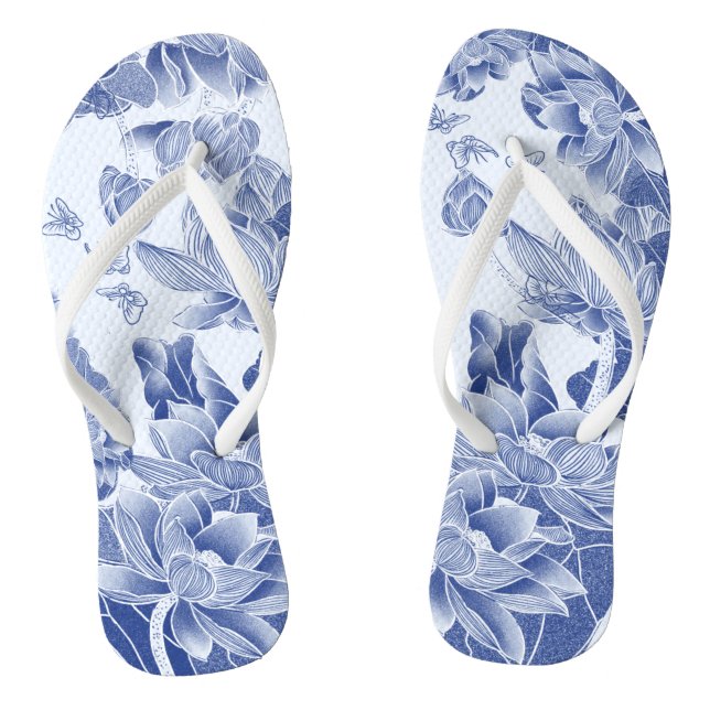 Vintage Blue Willow Chinoiserie Floral Pattern  Jandals (Footbed)