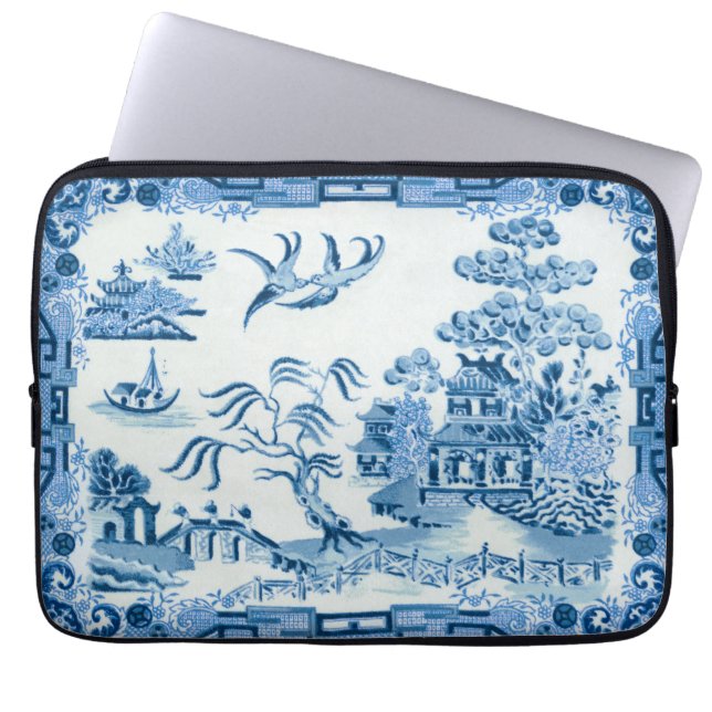 Vintage Blue Willow Neoprene Laptop Sleeve (Front)