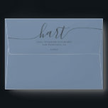 Vintage Blue with Black Script Return Address Envelope<br><div class="desc">This vintage blue return address envelope features an elegant black script surname paired with a refined serif address line, perfectly centred on the flap. The muted blue tone offers a sophisticated and timeless look, while the black typography adds crisp contrast. Ideal for weddings, coastal events, thank-you cards, or refined everyday...</div>