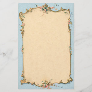Vintage Blue With Floral Border Stationery