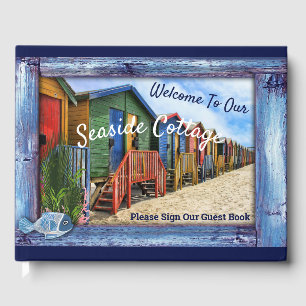 Vintage Blue Wood, Fish, Pink-coral Guest Book