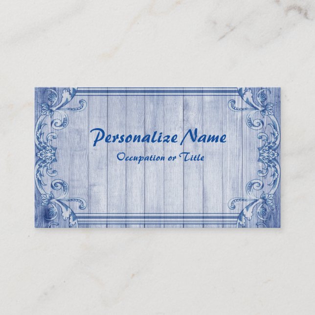 Vintage Blue Wood Frame Business Card (Front)