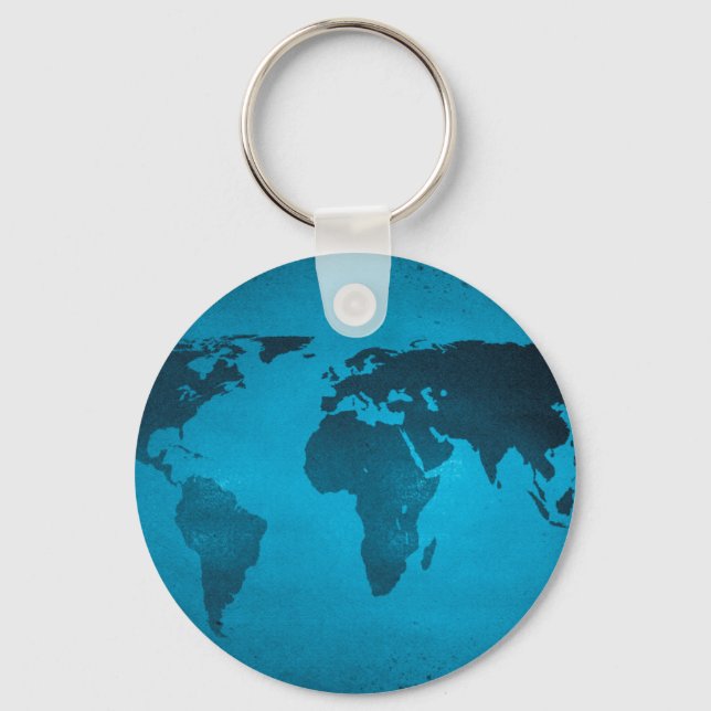 Vintage blue world map key ring (Front)