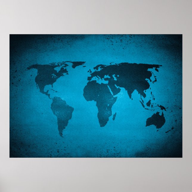 Vintage blue world map poster (Front)