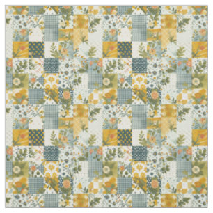 Vintage Blue Yellow Green Patchwork Quilt Fabric