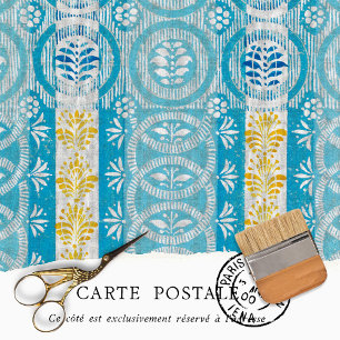 Vintage Blue Yellow Striped Floral Pattern  Tissue Paper