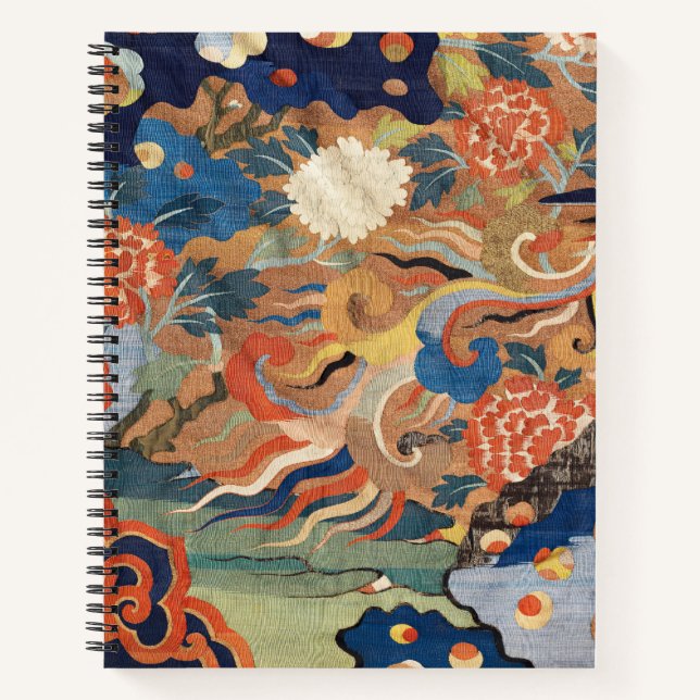 Vintage Blue Yellow Swirl Pattern Bullet Journal (Front)