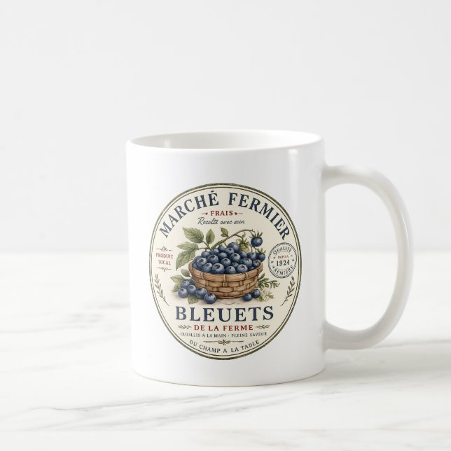 Vintage Blueberries Label Coffee Mug (Right)