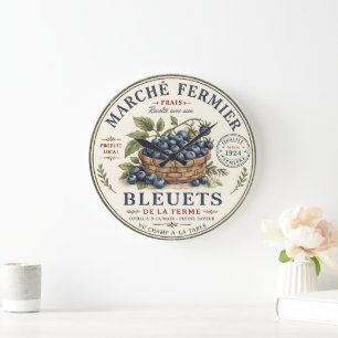 Vintage Blueberries Label Large Clock