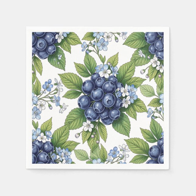 Vintage Blueberry Blossom Botanical Pattern Napkin (Front)
