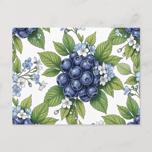 Vintage Blueberry Blossom Botanical Pattern Postcard (Front)