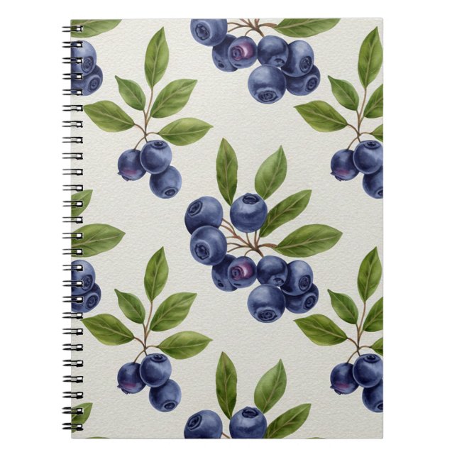 Vintage Blueberry Botanical Seamless Notebook (Front)
