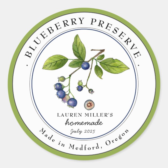 Vintage Blueberry Jam jar Canning label (Front)