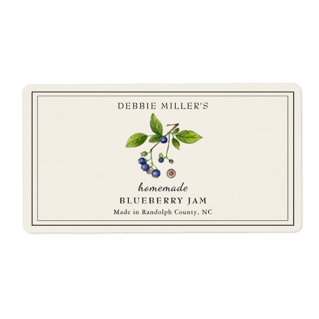 Vintage  Blueberry Jam  Rectangular  Label (Front)