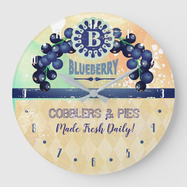 Vintage blueberry pie advertisement kitchen clock (Front)