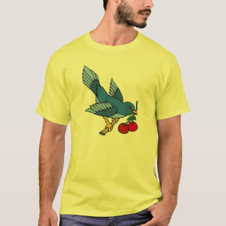Vintage Bluebird and Cherries Tattoo Art T-Shirt