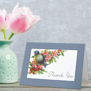 Vintage Bluebird Cherry Branches Thank You Card