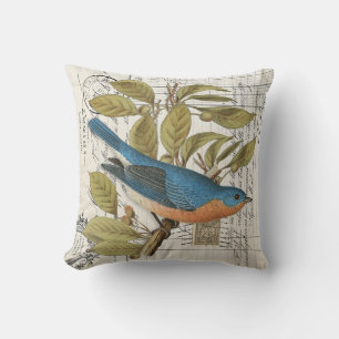 Vintage Bluebird Fern French 16" Throw Pillow