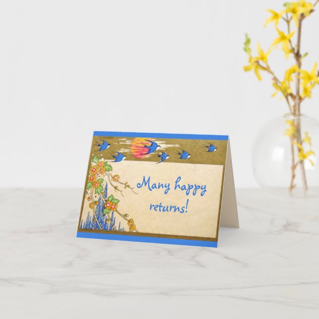 Vintage bluebird flowers all occasion note card (Yellow Flower)