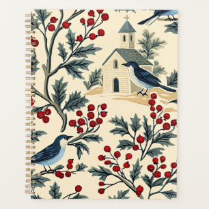 Vintage Bluebird Holly Christmas Cream Red Planner