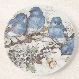 Vintage bluebird illustration cute birds nature coaster