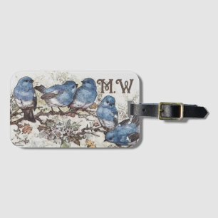 Vintage bluebird illustration cute birds nature luggage tag