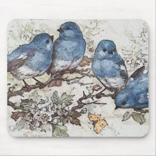 Vintage bluebird illustration cute birds nature mouse pad