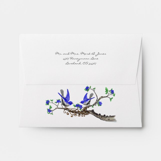 Vintage Bluebird Lapis Blue Wedding RSVP Envelopes (Back (Top Flap))